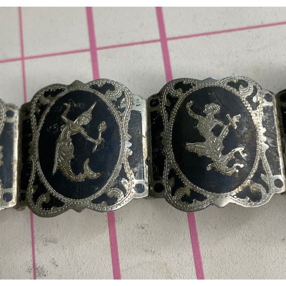 Sterling Silver Siam God Goddess Dancer Bracelet - Wide Niello 0.8" - Picture 7 of 9